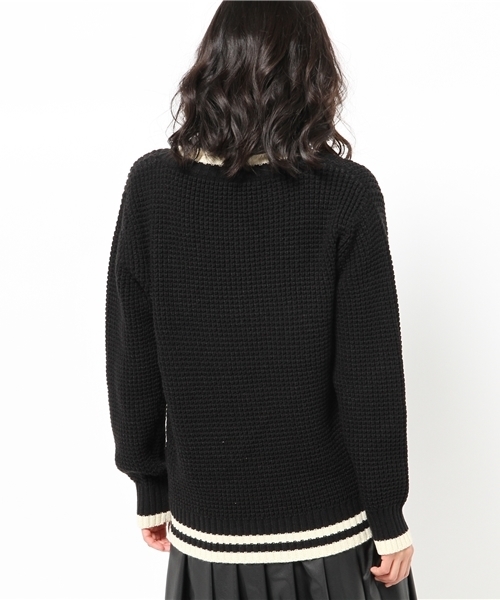 DISCOAT（ディスコート）の「【Discoat】ライン使い畦Vネックプルオーバー（ニット/セーター・レディース・アイボリー/ブラック・ﾌﾘ-）」の6枚目の写真