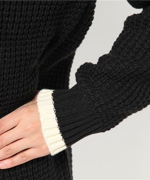DISCOAT（ディスコート）の「【Discoat】ライン使い畦Vネックプルオーバー（ニット/セーター・レディース・アイボリー/ブラック・ﾌﾘ-）」の9枚目の写真