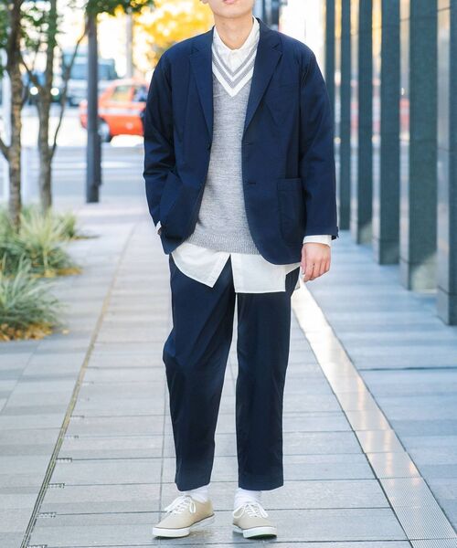 スラックス SHIPS any: COOLMAX ジャストレングス テーパード パンツ 「セットアップ対応」 メンズ SHIPS any」 セットアップ SMALL ネイビー メンズ SHIPS any（シップス エニィ）の「SHIPS any:  【ストレッチ】SOLOTEX ライト ポプリン ジャケット セットアップ対応◇（テーラードジャケット）」 - WEAR