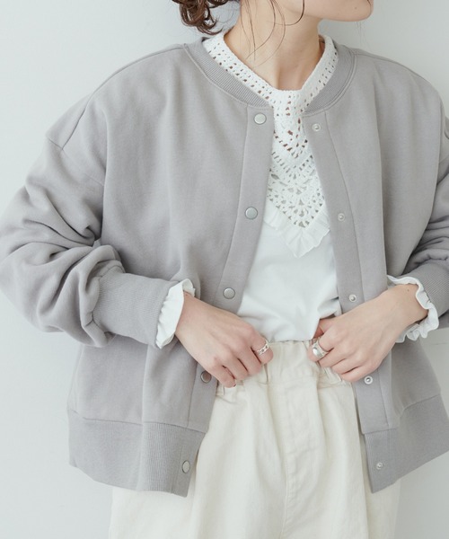 PUAL CE CIN（ピュアルセシン）の「裏起毛ショートブルゾン（ブルゾン・レディース・ブラック/ベージュ/ネイビー/オフホワイト/ピンク/グレイッシュベージュ・FREE）」の5枚目の写真