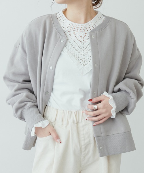 PUAL CE CIN（ピュアルセシン）の「裏起毛ショートブルゾン（ブルゾン・レディース・ブラック/ベージュ/ネイビー/オフホワイト/ピンク/グレイッシュベージュ・FREE）」の12枚目の写真