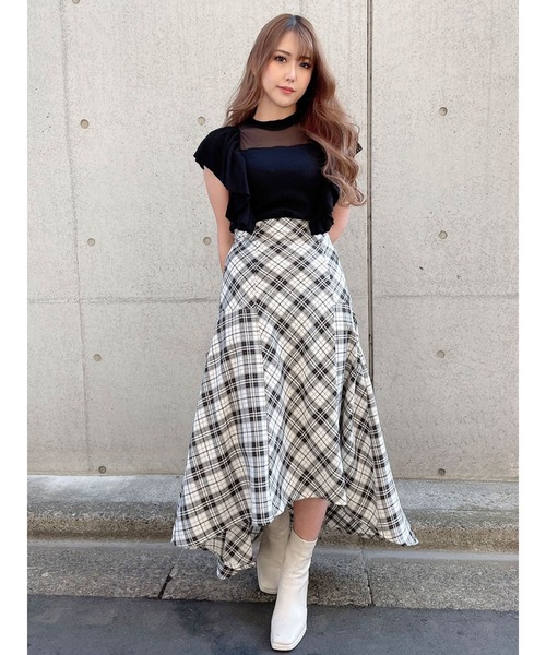 DURAS（デュラス）の「チェック柄ハイウエストテールスカート（スカート・レディース・ブラック/ブルー・FREE）」の10枚目の写真