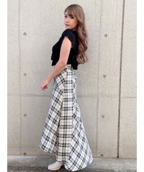 DURAS（デュラス）の「チェック柄ハイウエストテールスカート（スカート・レディース・ブラック/ブルー・FREE）」の9枚目の写真