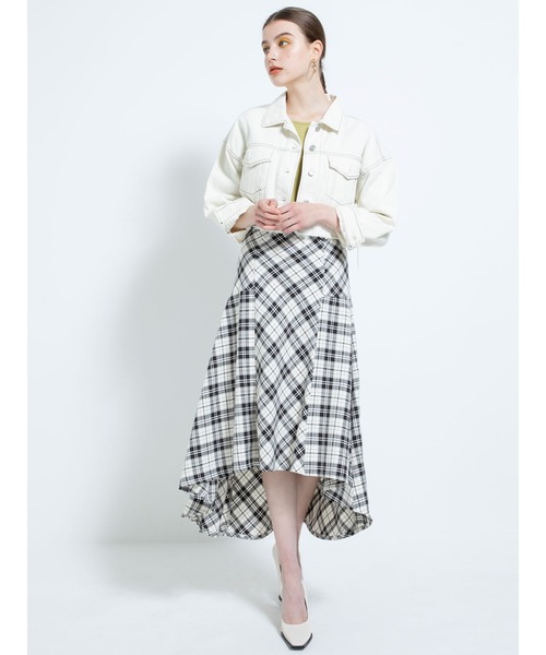 DURAS（デュラス）の「チェック柄ハイウエストテールスカート（スカート・レディース・ブラック/ブルー・FREE）」の12枚目の写真