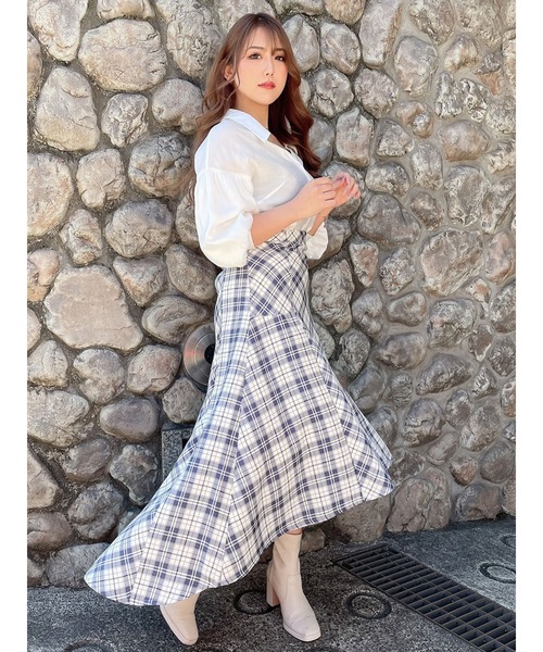 DURAS（デュラス）の「チェック柄ハイウエストテールスカート（スカート・レディース・ブラック/ブルー・FREE）」の16枚目の写真