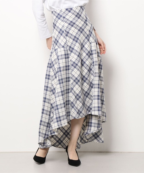 DURAS（デュラス）の「チェック柄ハイウエストテールスカート（スカート・レディース・ブラック/ブルー・FREE）」の19枚目の写真