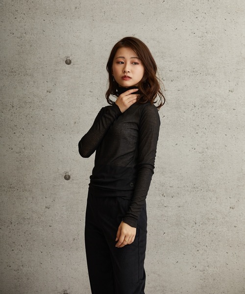 L.H.P（エルエイチピー）の「courage/クラージュ/2WAY シアー素材ハイネック ロンT（Tシャツ/カットソー・レディース・ブラック/グレー/ベージュ/グリーン・SMALL/MEDIUM/LARGE）」の6枚目の写真