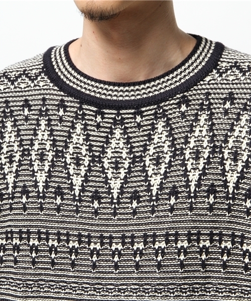 WARREN SCOTT（ワレーンスコット）の「WARREN SCOTT×BEAMS / 別注 ジャカード クルーネック ニット（ニット/セーター・メンズ・ネイビー/ベージュ・LARGE/SMALL/MEDIUM）」の5枚目の写真