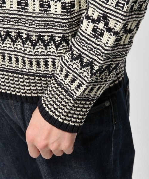WARREN SCOTT（ワレーンスコット）の「WARREN SCOTT×BEAMS / 別注 ジャカード クルーネック ニット（ニット/セーター・メンズ・ネイビー/ベージュ・LARGE/SMALL/MEDIUM）」の4枚目の写真