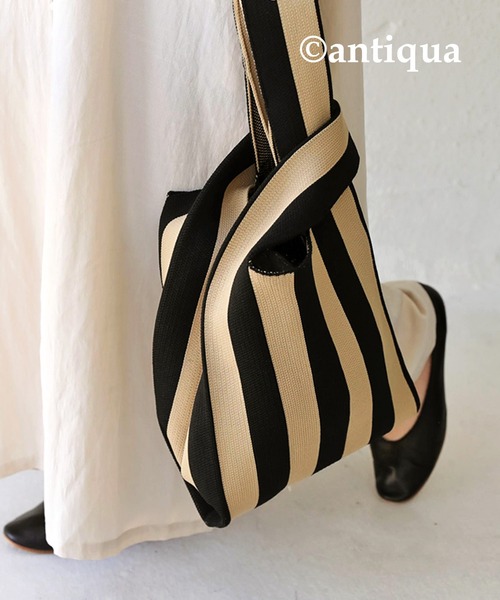 antiqua（アンティカ）の「ストライプ柄ニットバッグ（トートバッグ・レディース・ブラック/ブルーグリーン・FREE）」の13枚目の写真