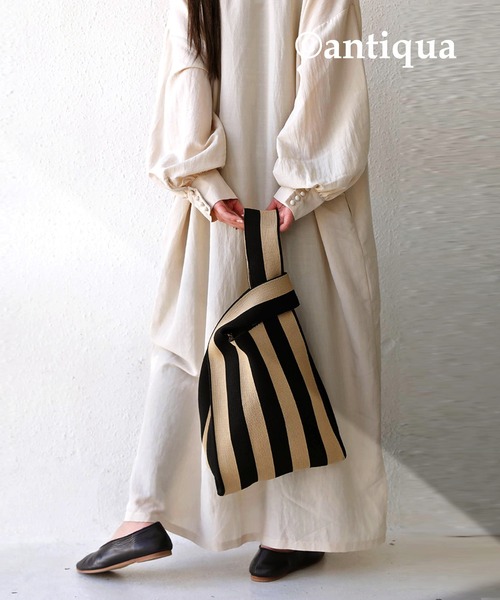 antiqua（アンティカ）の「ストライプ柄ニットバッグ（トートバッグ・レディース・ブラック/ブルーグリーン・FREE）」の6枚目の写真