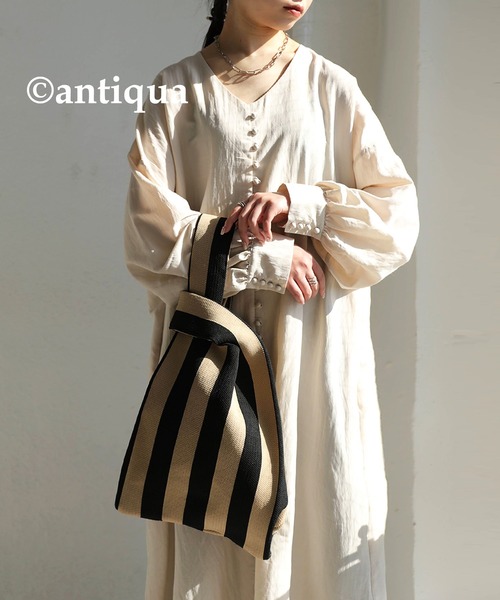 antiqua（アンティカ）の「ストライプ柄ニットバッグ（トートバッグ・レディース・ブラック/ブルーグリーン・FREE）」の16枚目の写真