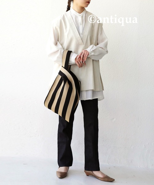 antiqua（アンティカ）の「ストライプ柄ニットバッグ（トートバッグ・レディース・ブラック/ブルーグリーン・FREE）」の9枚目の写真