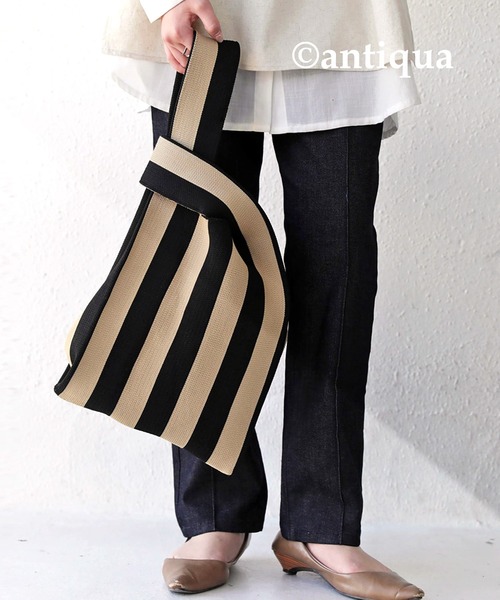 antiqua（アンティカ）の「ストライプ柄ニットバッグ（トートバッグ・レディース・ブラック/ブルーグリーン・FREE）」の22枚目の写真