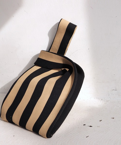 antiqua（アンティカ）の「ストライプ柄ニットバッグ（トートバッグ・レディース・ブラック/ブルーグリーン・FREE）」の7枚目の写真