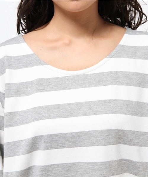 DISCOAT(ディスコート)の「【Discoat】ポンチ後ろリボンボーダーワンピース(ワンピース・レディース・オフホワイト/グレー・フリ-)」の14枚目の写真