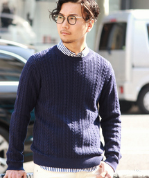 EDIFICE | ◇シルケットコード　ケーブル編みC/Nニット(ニット/セーター)