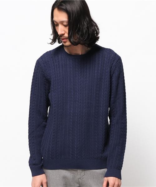 EDIFICE（エディフィス）の「◇シルケットコード　ケーブル編みC/Nニット（ニット/セーター・メンズ・ブルー系その他/ホワイト/アイボリー・44/46/48）」の4枚目の写真