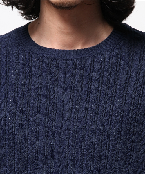 EDIFICE（エディフィス）の「◇シルケットコード　ケーブル編みC/Nニット（ニット/セーター・メンズ・ブルー系その他/ホワイト/アイボリー・44/46/48）」の7枚目の写真
