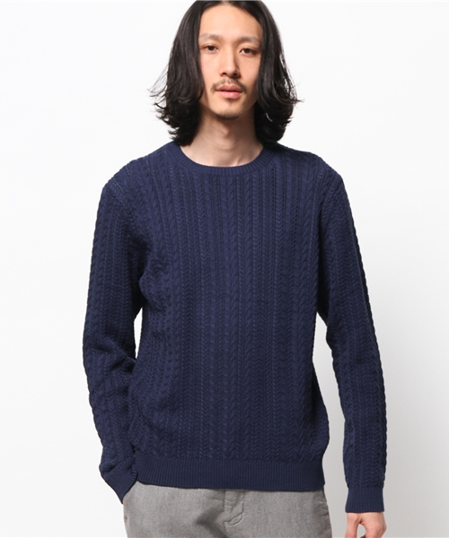 EDIFICE（エディフィス）の「◇シルケットコード　ケーブル編みC/Nニット（ニット/セーター・メンズ・ブルー系その他/ホワイト/アイボリー・44/46/48）」の11枚目の写真