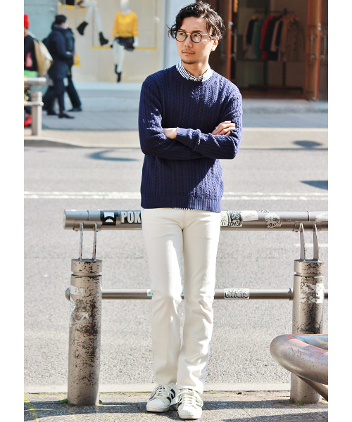 EDIFICE（エディフィス）の「◇シルケットコード　ケーブル編みC/Nニット（ニット/セーター・メンズ・ブルー系その他/ホワイト/アイボリー・44/46/48）」の12枚目の写真