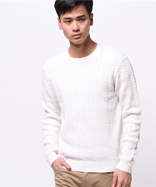 EDIFICE（エディフィス）の「◇シルケットコード　ケーブル編みC/Nニット（ニット/セーター・メンズ・ブルー系その他/ホワイト/アイボリー・44/46/48）」の17枚目の写真