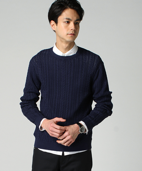 EDIFICE（エディフィス）の「◇シルケットコード　ケーブル編みC/Nニット（ニット/セーター・メンズ・ブルー系その他/ホワイト/アイボリー・44/46/48）」の19枚目の写真