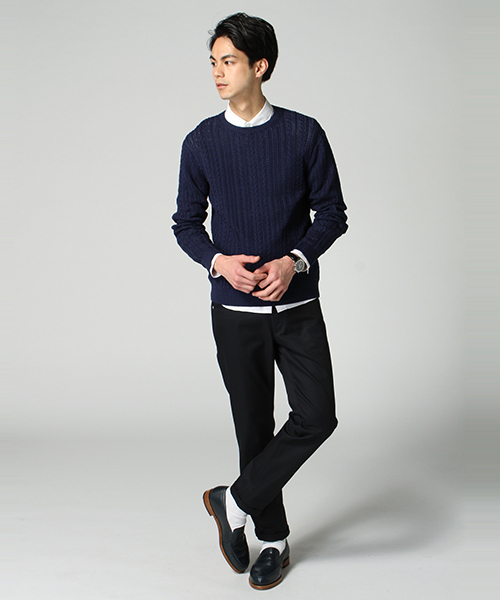 EDIFICE（エディフィス）の「◇シルケットコード　ケーブル編みC/Nニット（ニット/セーター・メンズ・ブルー系その他/ホワイト/アイボリー・44/46/48）」の21枚目の写真