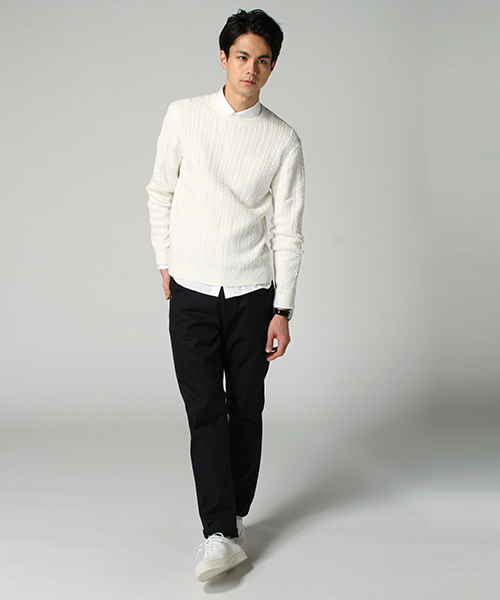 EDIFICE（エディフィス）の「◇シルケットコード　ケーブル編みC/Nニット（ニット/セーター・メンズ・ブルー系その他/ホワイト/アイボリー・44/46/48）」の14枚目の写真