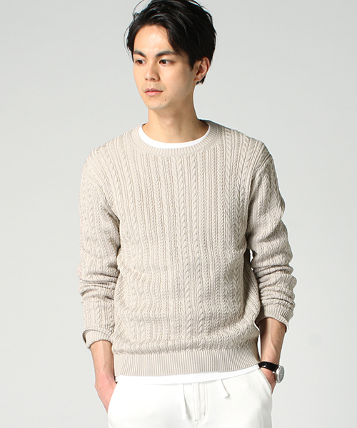 EDIFICE（エディフィス）の「◇シルケットコード　ケーブル編みC/Nニット（ニット/セーター・メンズ・ブルー系その他/ホワイト/アイボリー・44/46/48）」の15枚目の写真