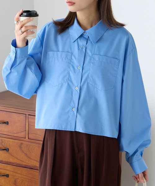 BONLECILL(ボンルシール)の「ボリュームスリーブクロップドシャツ(シャツ/ブラウス・レディース・オフホワイト/ブルー/ネイビー系/ブルー系/レッド系/グリーン系/ネイビー系2/ベージュ系/ワイン系/ブラック系/ブルー系2/ブルー系3/ブルー系1・FREE)」の9枚目の写真