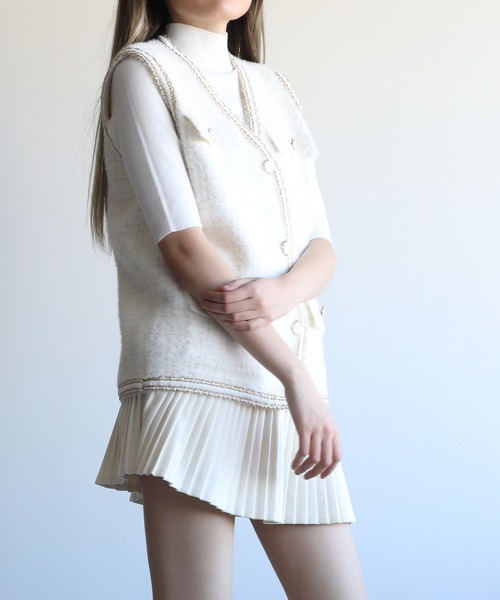 Jasmine Grandiflorum(ジャスミングランディフローラム)の「【Jasmine】柔らか毛網生地のツイードニットベスト(ベスト・レディース・ホワイト/ブラック・FREE)」の7枚目の写真