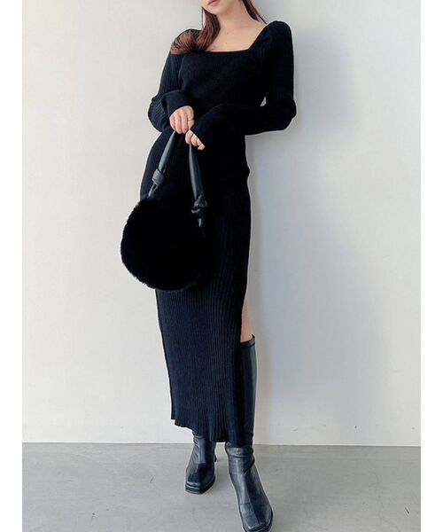 RESEXXY(リゼクシー)の「スリットタイトニットワンピース(ワンピース・レディース・ブラック/ピンク/ブルー/アイボリー・FREE)」の1枚目の写真