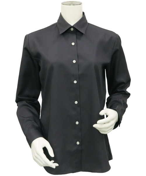 TOKYO SHIRTS(トウキョウシャツ)の「形態安定ノーアイロン レギュラー衿 長袖ビジネスワイシャツ(ビジネスシャツ・レディース・チャコールグレー・LL/S/M/L/XL)」の2枚目の写真
