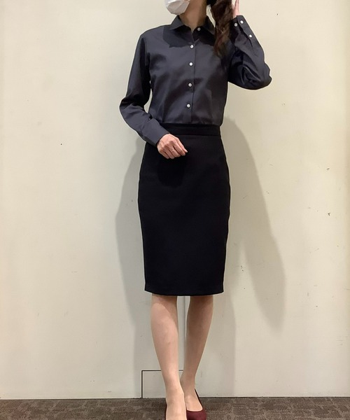 TOKYO SHIRTS(トウキョウシャツ)の「形態安定ノーアイロン レギュラー衿 長袖ビジネスワイシャツ(ビジネスシャツ・レディース・チャコールグレー・LL/S/M/L/XL)」の6枚目の写真