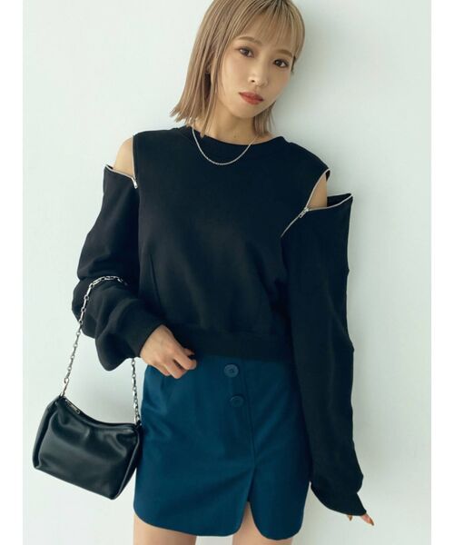 EMODA（エモダ）の「マルチオープンショートトップ（Tシャツ/カットソー・レディース・ホワイト/グレー/ブラック/ブルー・FREE）」の10枚目の写真