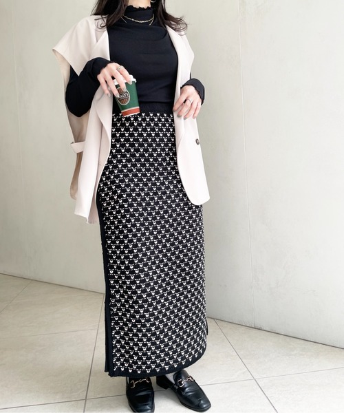 StyleSea（スタイルシー）の「ジャガードニットスリットスカート（スカート・レディース・ブラック/ブルー/グリーン・FREE）」の2枚目の写真