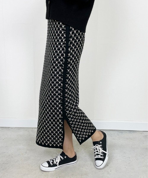 StyleSea（スタイルシー）の「ジャガードニットスリットスカート（スカート・レディース・ブラック/ブルー/グリーン・FREE）」の4枚目の写真