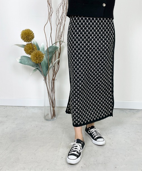 StyleSea（スタイルシー）の「ジャガードニットスリットスカート（スカート・レディース・ブラック/ブルー/グリーン・FREE）」の5枚目の写真