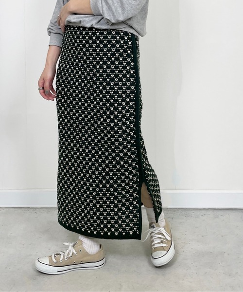 StyleSea（スタイルシー）の「ジャガードニットスリットスカート（スカート・レディース・ブラック/ブルー/グリーン・FREE）」の9枚目の写真