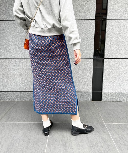 StyleSea（スタイルシー）の「ジャガードニットスリットスカート（スカート・レディース・ブラック/ブルー/グリーン・FREE）」の12枚目の写真