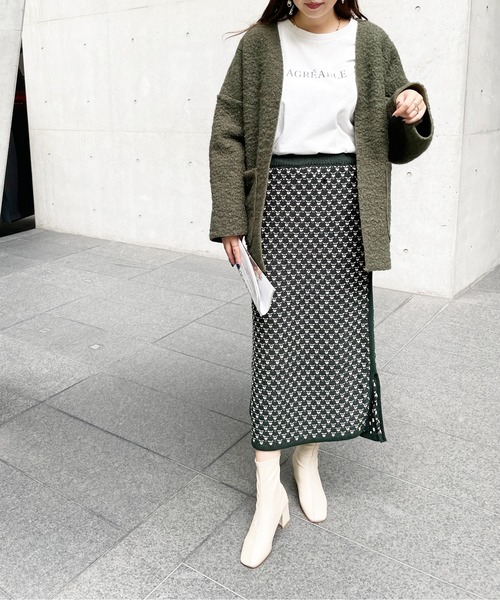 StyleSea（スタイルシー）の「ジャガードニットスリットスカート（スカート・レディース・ブラック/ブルー/グリーン・FREE）」の16枚目の写真