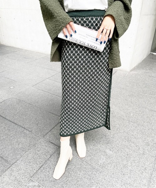 StyleSea（スタイルシー）の「ジャガードニットスリットスカート（スカート・レディース・ブラック/ブルー/グリーン・FREE）」の18枚目の写真