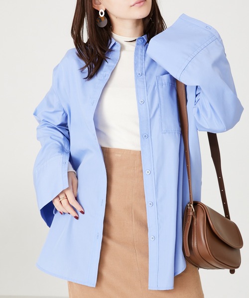 acro（アクロ）の「ビックカフスシャツ/AC2308（シャツ/ブラウス・レディース・ホワイト/ブルー・ﾌﾘ-）」の2枚目の写真