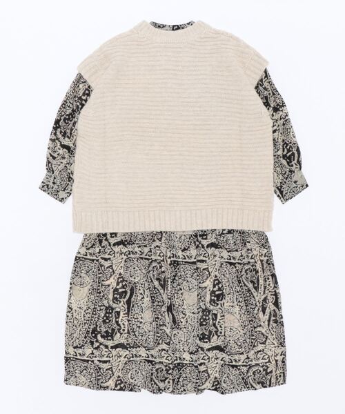 Mirror Mirror on the wall（ミラーミラー）の「(MIRROR MIRROR ON THE WALL)ケーブルニット　ビッグベスト×プリントワンピース 3WAY SET（ワンピース・レディース・グリーン/ホワイト・FREE）」の4枚目の写真