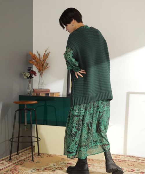 Mirror Mirror on the wall（ミラーミラー）の「(MIRROR MIRROR ON THE WALL)ケーブルニット　ビッグベスト×プリントワンピース 3WAY SET（ワンピース・レディース・グリーン/ホワイト・FREE）」の22枚目の写真