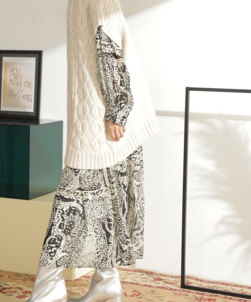 Mirror Mirror on the wall（ミラーミラー）の「(MIRROR MIRROR ON THE WALL)ケーブルニット　ビッグベスト×プリントワンピース 3WAY SET（ワンピース・レディース・グリーン/ホワイト・FREE）」の19枚目の写真