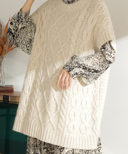 Mirror Mirror on the wall（ミラーミラー）の「(MIRROR MIRROR ON THE WALL)ケーブルニット　ビッグベスト×プリントワンピース 3WAY SET（ワンピース・レディース・グリーン/ホワイト・FREE）」の17枚目の写真