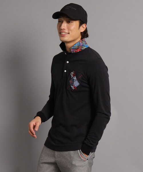 ◆【日本製】襟裏チェック 長袖ポロシャツ