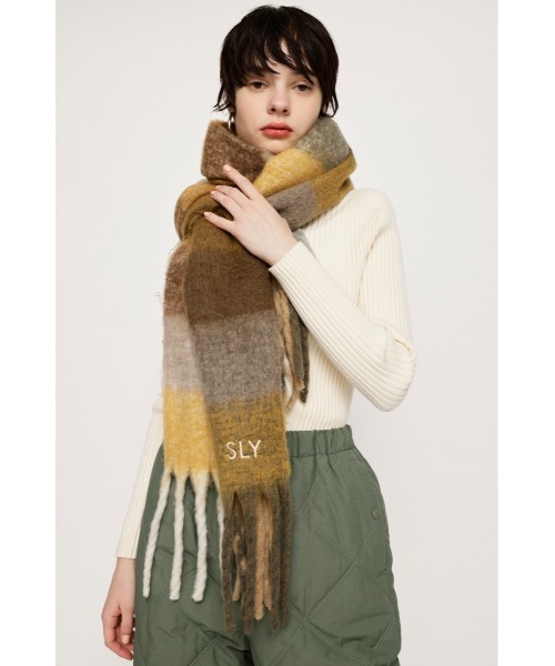 SLY（スライ）の「SHAGGY CHECK STOLE シャギー チェックストール（ストール/ショール・レディース・ベージュ系その他/オレンジ系その他・FREE）」の2枚目の写真